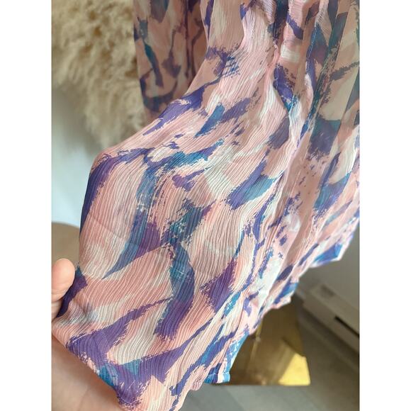 Anthropologie Maeve Pink Painted Sheer Silk Blouse Womens Size 12 Pleated Top - Picture 7 of 13
